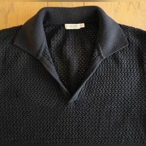 SuitSupply Black Crochet Buttonless Polo